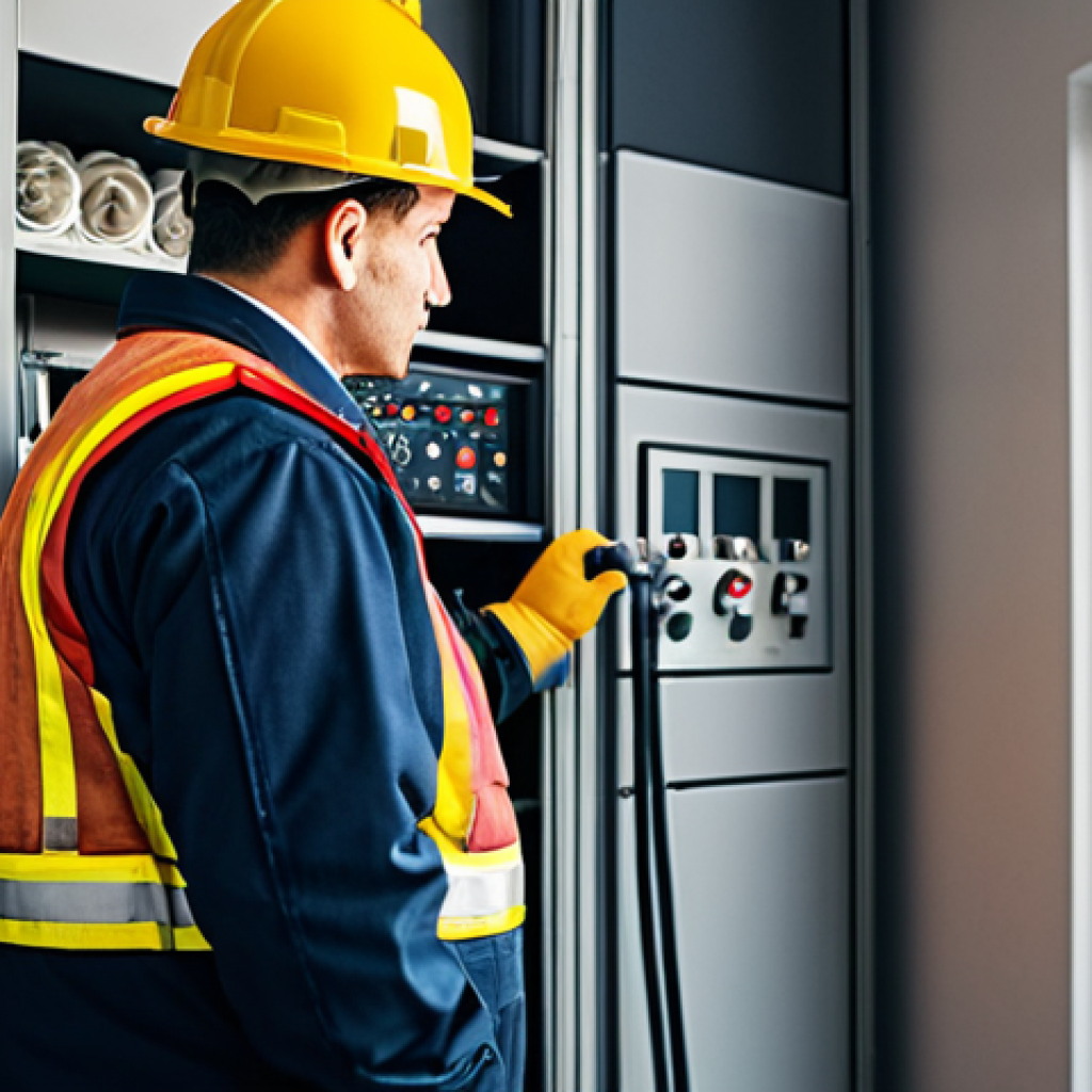 A professional fire protection engineer, fully clothed in appropriate attire, inspecting a building's fire safety system, safe for work, perfect anatomy, natural proportions, professional setting.