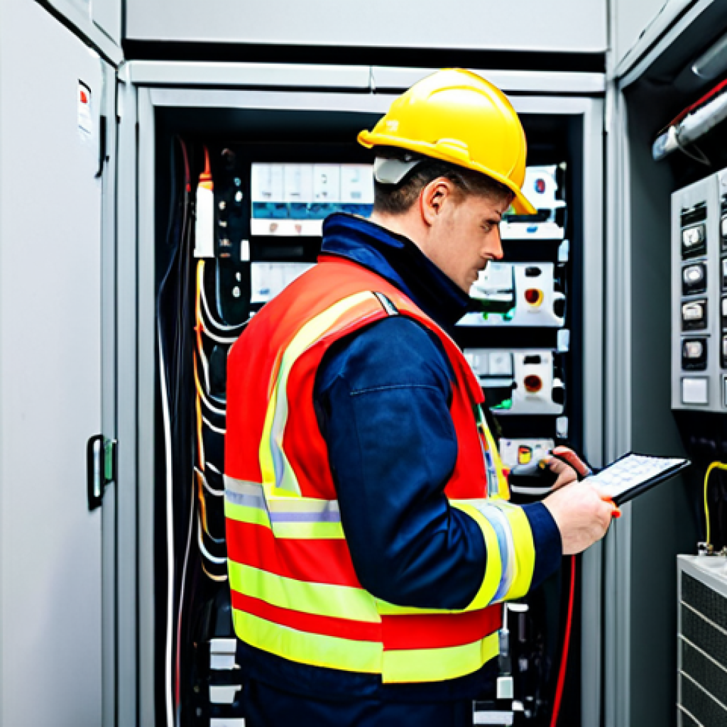 **Prompt:** A professional fire safety engineer in a fully clothed uniform, inspecting electrical systems in a modern building, appropriate attire, safe for work, perfect anatomy, natural proportions, professional, high quality image.