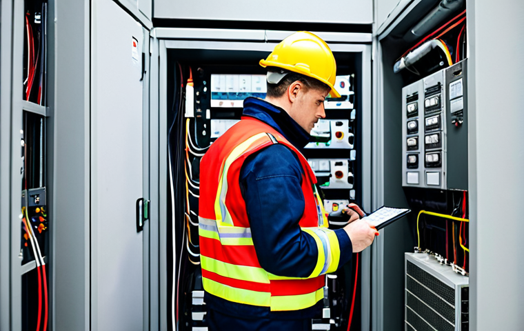 **Prompt:** A professional fire safety engineer in a fully clothed uniform, inspecting electrical systems in a modern building, appropriate attire, safe for work, perfect anatomy, natural proportions, professional, high quality image.
