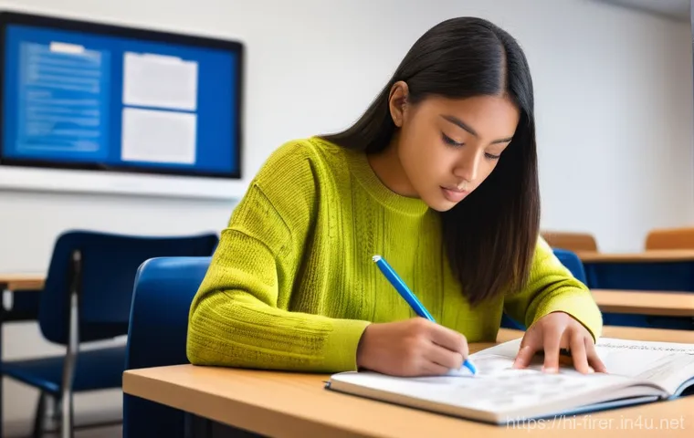 소방설비기사 필기시험 고득점 전략 - **Strategic Exam Blueprinting**
"A diligent female student in her late teens, wearing a modest, ...