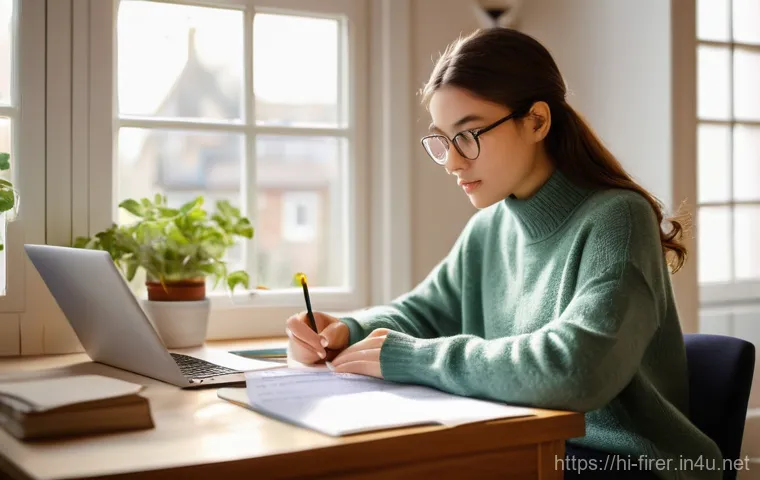 소방설비기사 시험 응시료 및 준비 비용 - A young woman, approximately 22 years old, deeply focused while studying for an engineering exam. Sh...