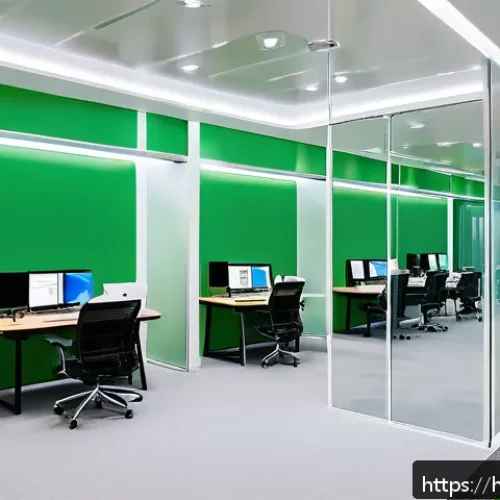 Home 30 소방설비기사와 친환경 소방 기술 - A modern office building interior showcasing an advanced smart fire detection system in action: slee...